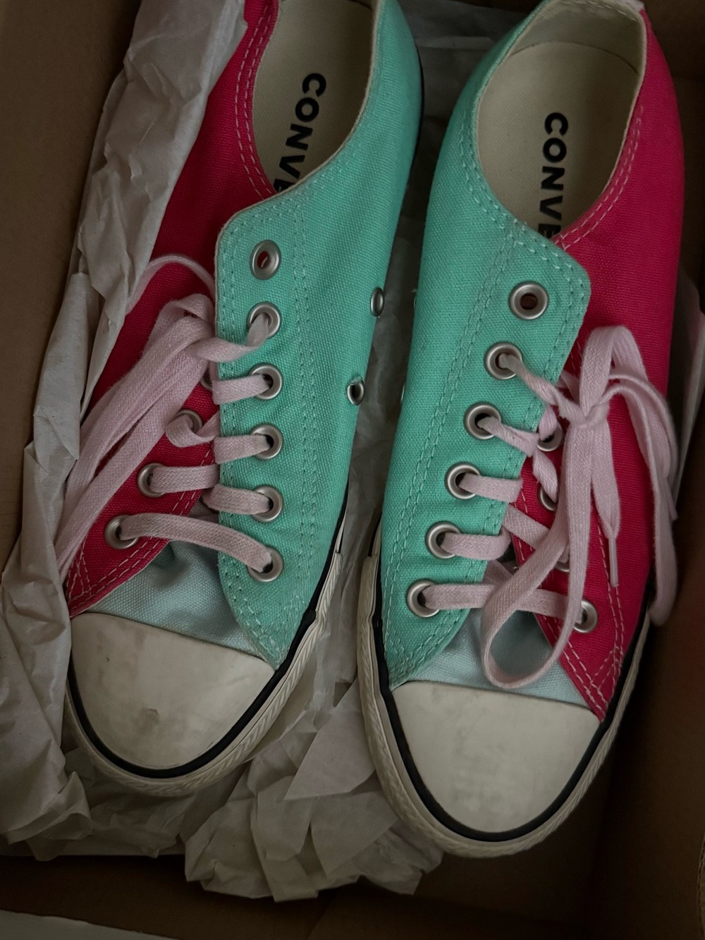 Converse Women’s Pink and Mint Canvas Low Top Sneakers